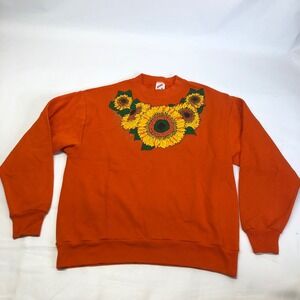 Vintage‎ Jerzees Sunflower Graphic Crewneck Sweatshirt Orange Medium Floral